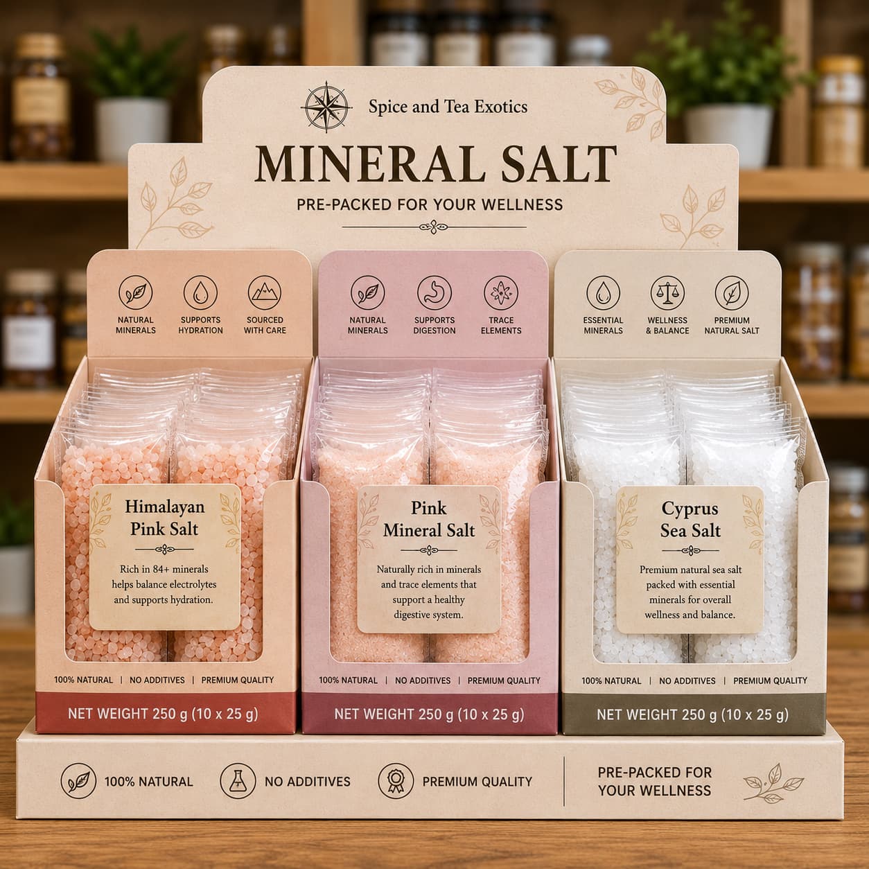 Retail salt cartons pre-packed for shelf